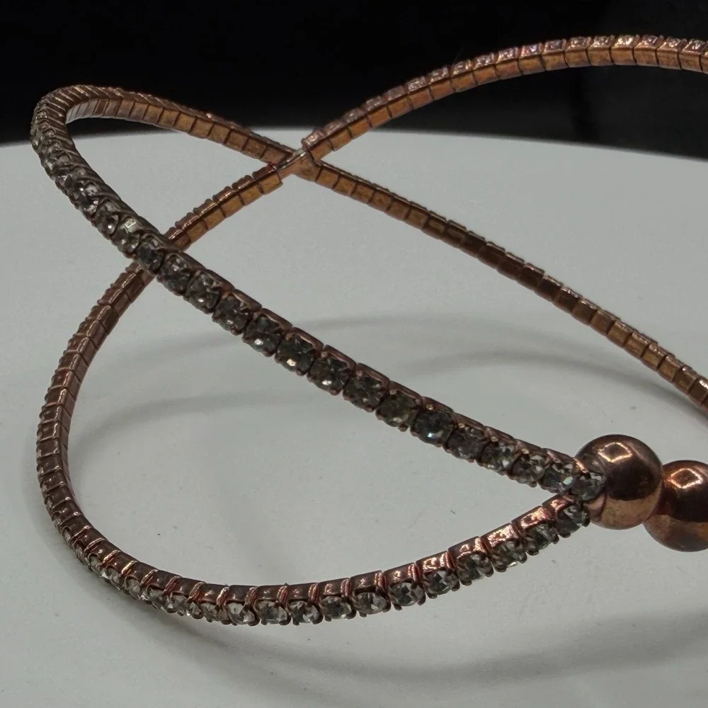 Rose Gold Tone Rhinestone Wrap Cuff Bracelet Minimalist Statement Gift for Her